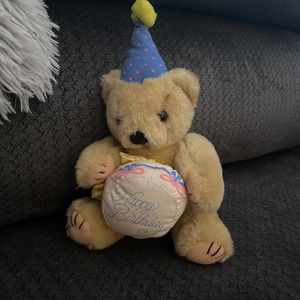 Vintage 1985 Happy Birthday Stuffed Bear Rare Graphics International Heartline